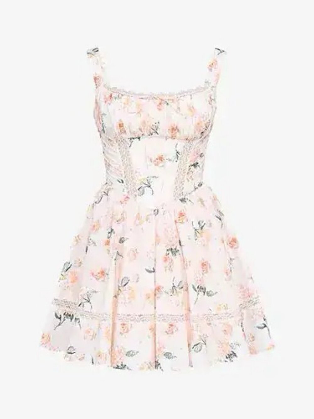 House Of CB Kimmie Peach Floral Rose Print Cotton Mini Dress